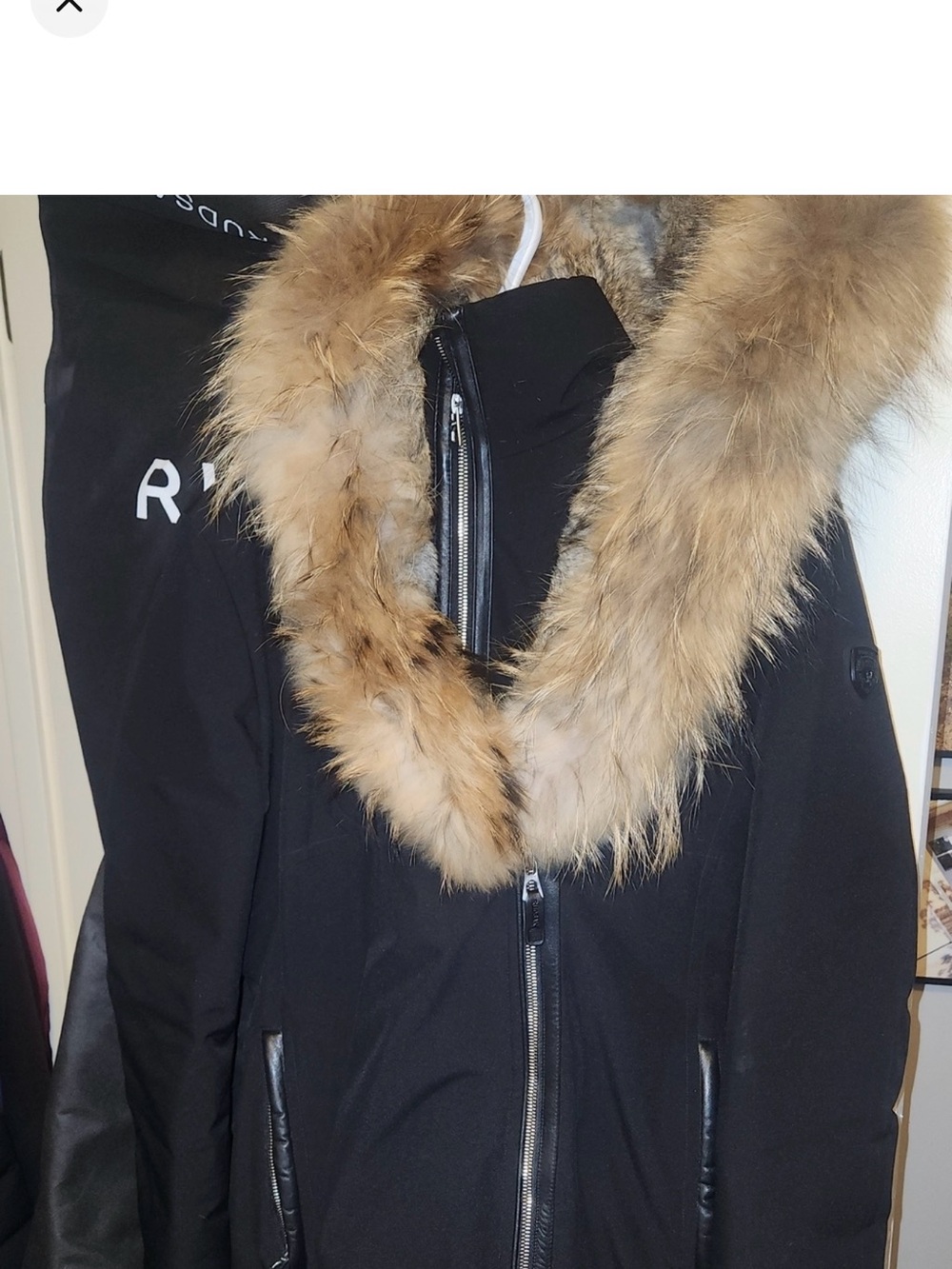 RUDSAK Black Ski Parka with Tan Fur Trim